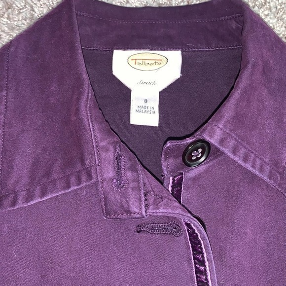 Talbots size 8 stretch jacket plum purple with velvet trim‎ button up - Picture 2 of 9